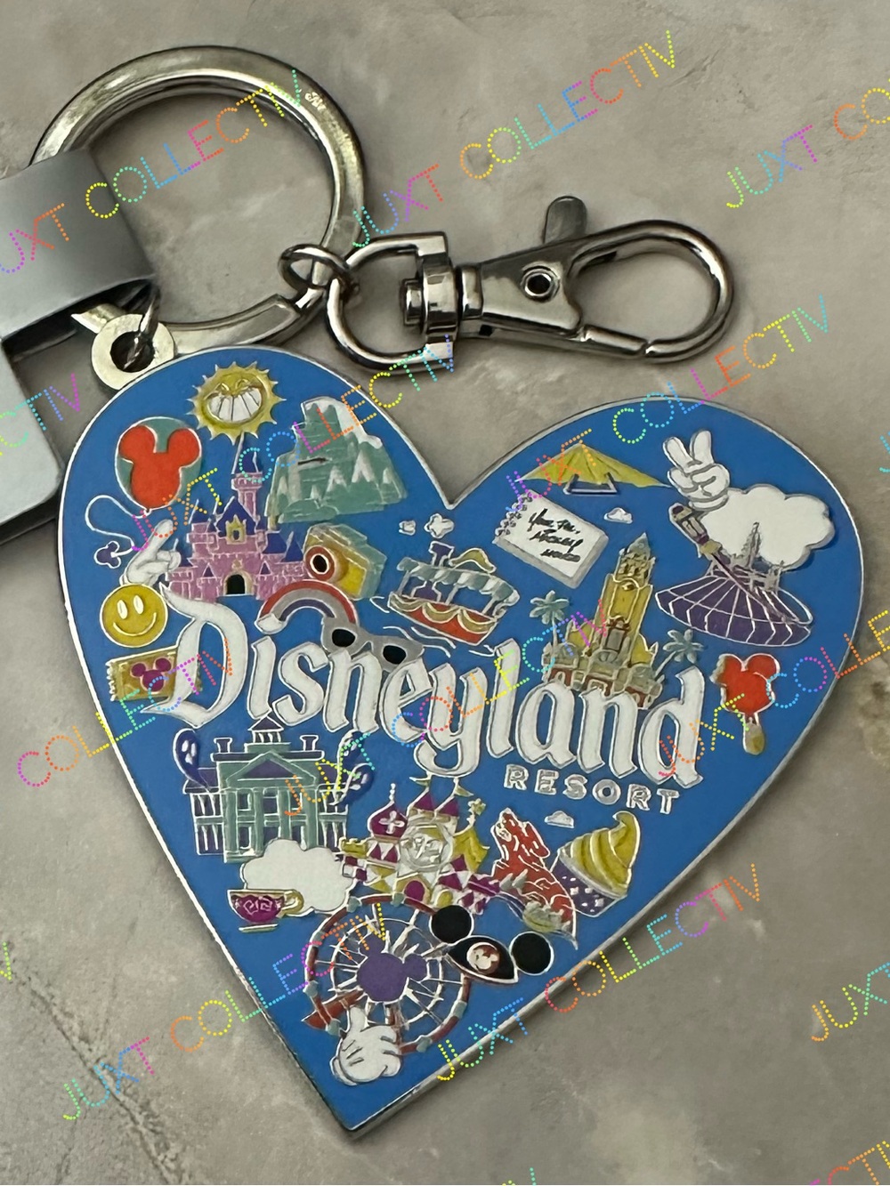 Disneyland Attraction Icons and Mickey Icons Heart Keychain